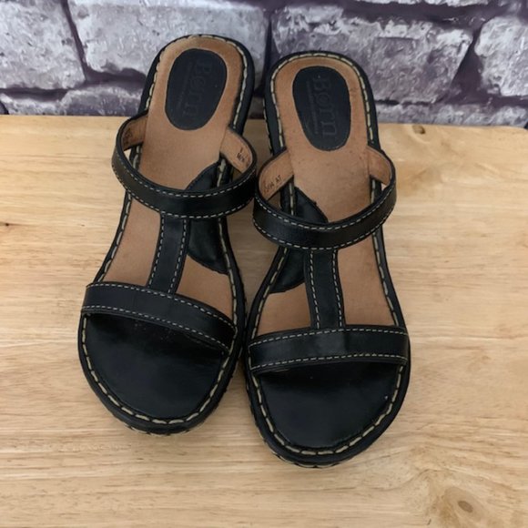 Born Leather Slip On Wedge Sandals Size 8 - Picture 3 of 10